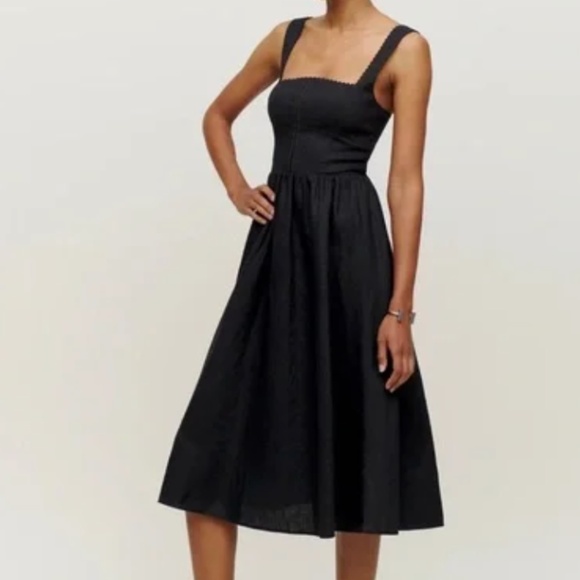 Reformation Tagliatelle Linen Dress in Black - Picture 1 of 4